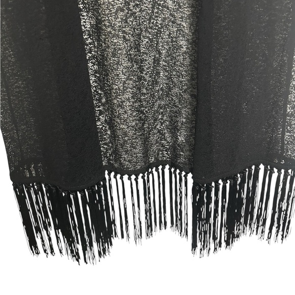 Travel Elements Black Sheer Knit Duster Vest Fringe Hem Boho Open Front L - Picture 3 of 4